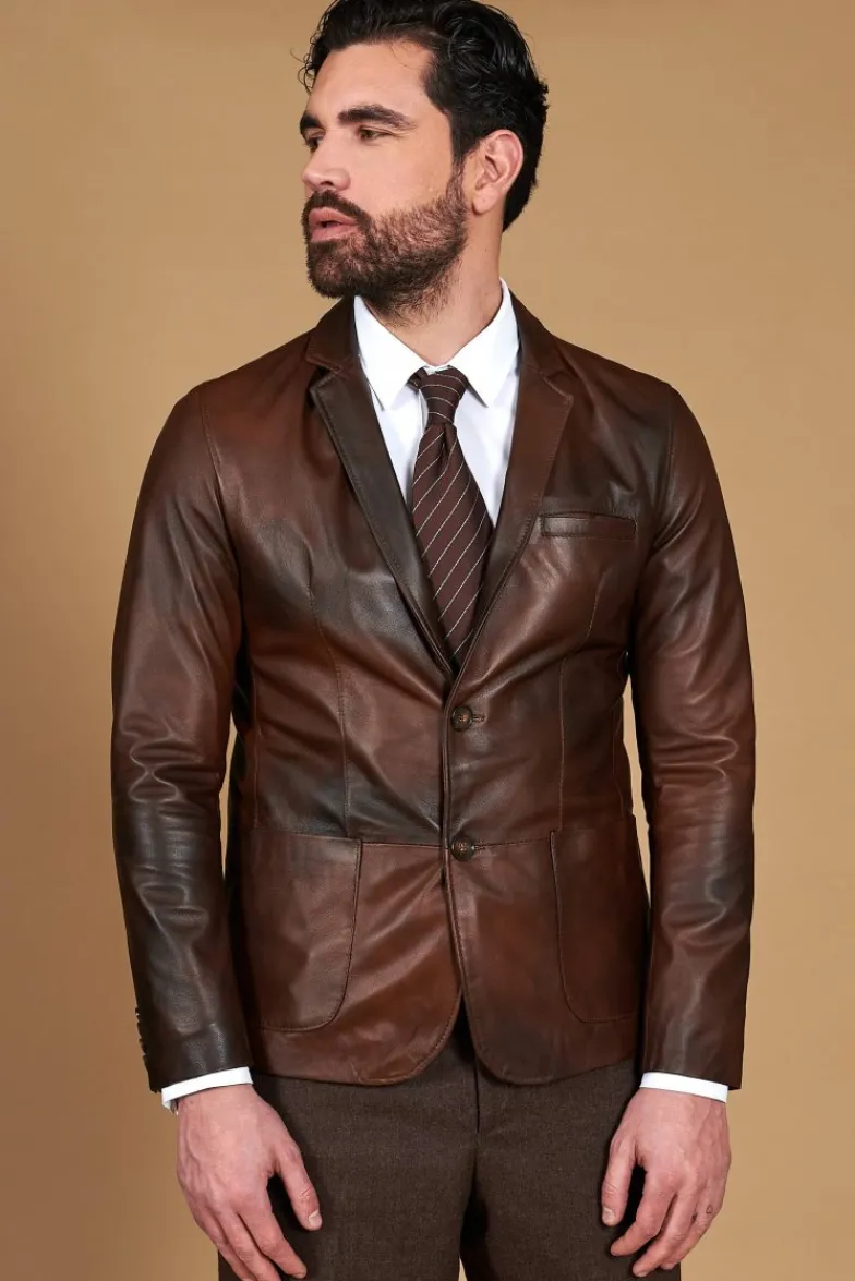 Uomo D'Arienzo Luke - Blazer in pelle naturale marrone nuvolato con due bottoni