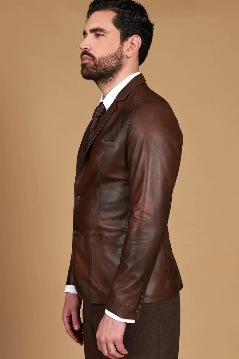 Uomo D'Arienzo Luke - Blazer in pelle naturale marrone nuvolato con due bottoni