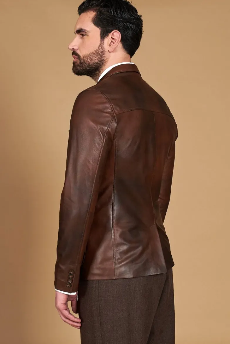 Uomo D'Arienzo Luke - Blazer in pelle naturale marrone nuvolato con due bottoni