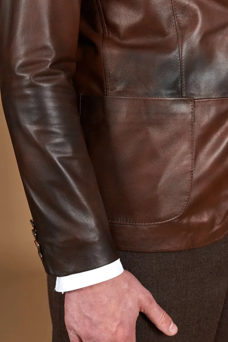 Uomo D'Arienzo Luke - Blazer in pelle naturale marrone nuvolato con due bottoni