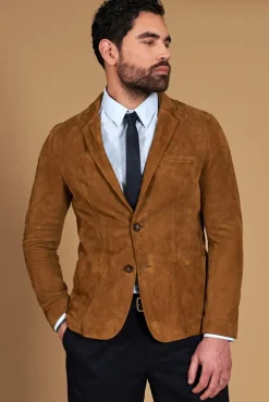 Uomo D'Arienzo Luke - Blazer in pelle scamosciata color cuoio con due bottoni