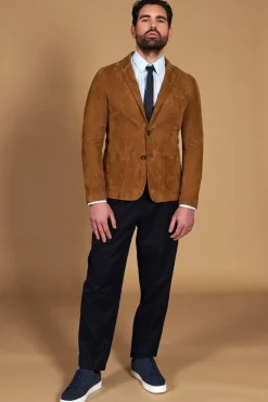 Uomo D'Arienzo Luke - Blazer in pelle scamosciata color cuoio con due bottoni