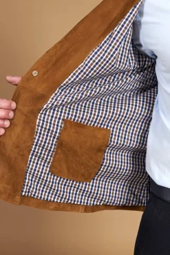 Uomo D'Arienzo Luke - Blazer in pelle scamosciata color cuoio con due bottoni