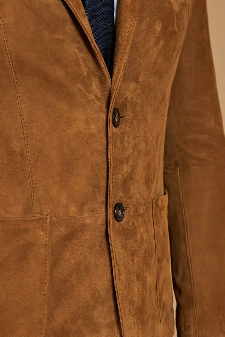 Uomo D'Arienzo Luke - Blazer in pelle scamosciata color cuoio con due bottoni