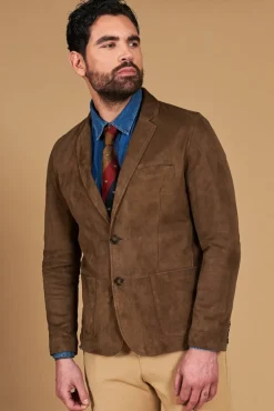 Uomo D'Arienzo Luke - Blazer in pelle scamosciata color fango con due bottoni