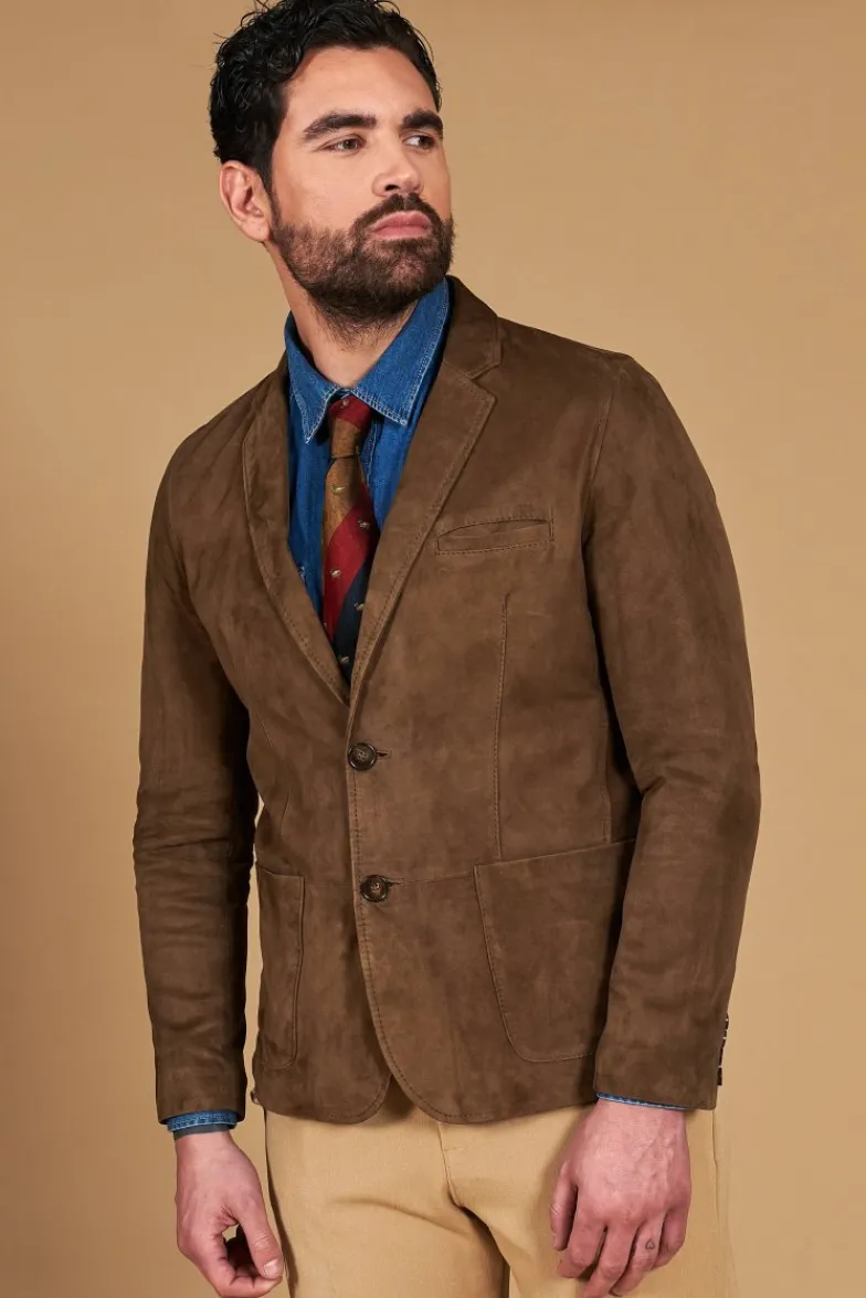 Uomo D'Arienzo Luke - Blazer in pelle scamosciata color fango con due bottoni