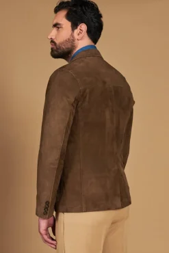 Uomo D'Arienzo Luke - Blazer in pelle scamosciata color fango con due bottoni