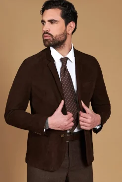 Uomo D'Arienzo Luke - Blazer in pelle scamosciata color marrone con due bottoni