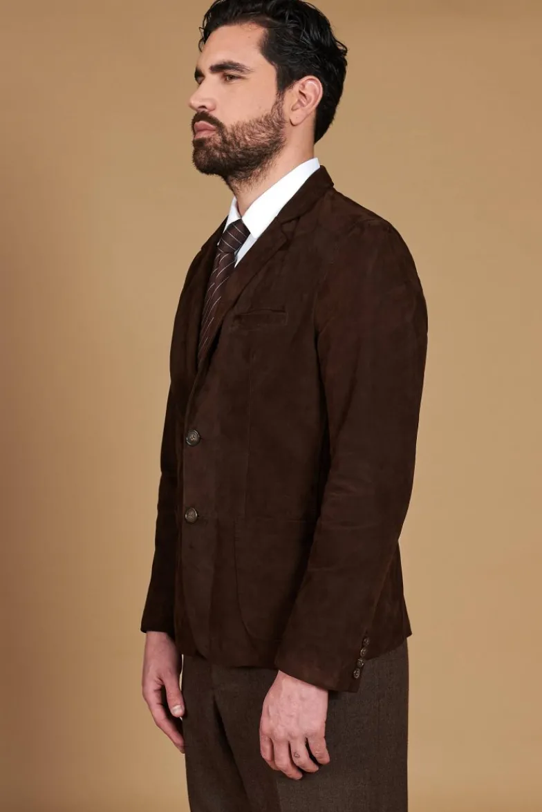 Uomo D'Arienzo Luke - Blazer in pelle scamosciata color marrone con due bottoni