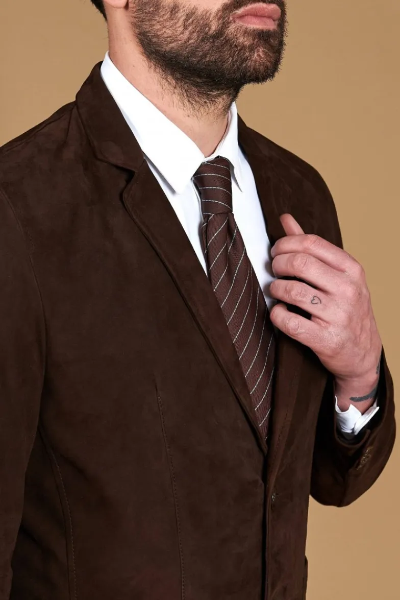 Uomo D'Arienzo Luke - Blazer in pelle scamosciata color marrone con due bottoni
