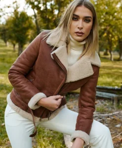 Donna D'Arienzo Malù - Montone shearling cuoio con cintura e cerniera trasversale
