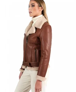 Donna D'Arienzo Malù - Montone shearling cuoio con cintura e cerniera trasversale