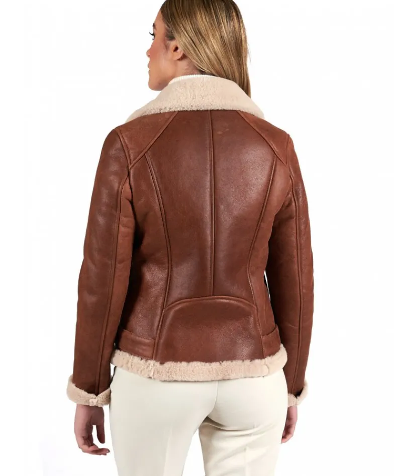 Donna D'Arienzo Malù - Montone shearling cuoio con cintura e cerniera trasversale