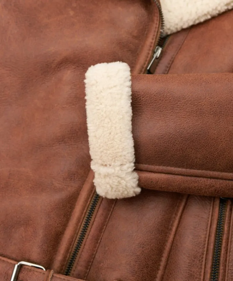 Donna D'Arienzo Malù - Montone shearling cuoio con cintura e cerniera trasversale