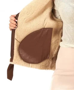 Donna D'Arienzo Malù - Montone shearling cuoio con cintura e cerniera trasversale
