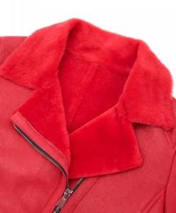 Donna D'Arienzo Malù - Montone shearling rosso con cintura e cerniera trasversale