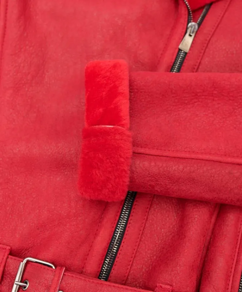 Donna D'Arienzo Malù - Montone shearling rosso con cintura e cerniera trasversale