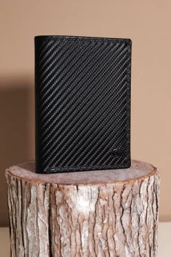 D'Arienzo Malik - Portafoglio in pelle nero design carbonio pieghevole due ante