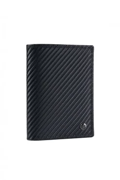 D'Arienzo Malik - Portafoglio in pelle nero design carbonio pieghevole due ante