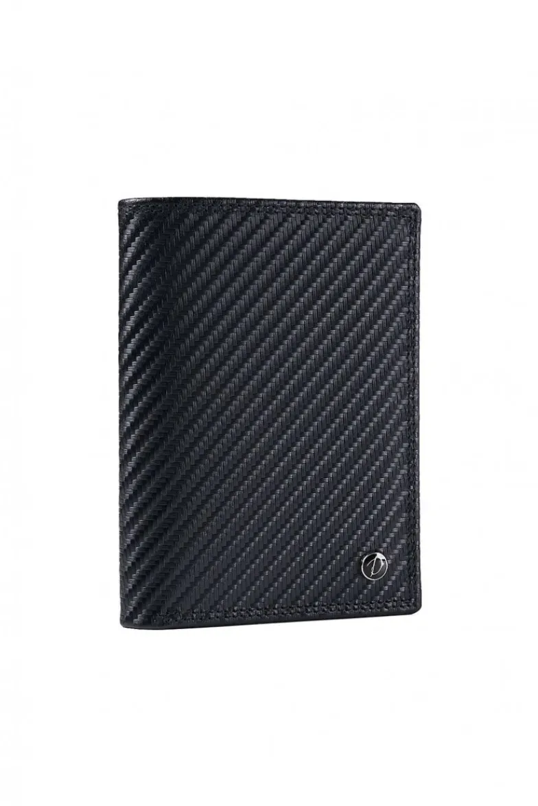 D'Arienzo Malik - Portafoglio in pelle nero design carbonio pieghevole due ante