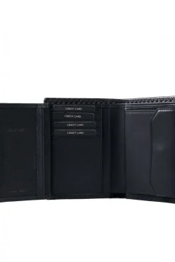D'Arienzo Malik - Portafoglio in pelle nero design carbonio pieghevole due ante