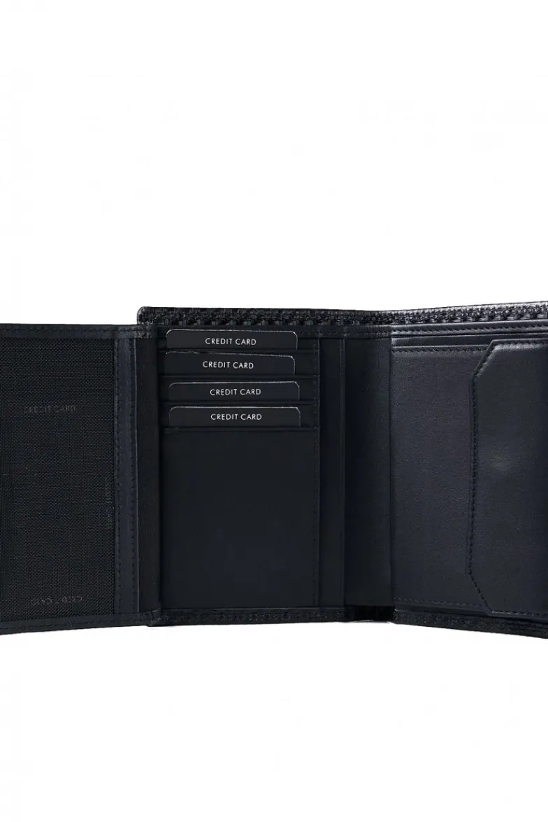 D'Arienzo Malik - Portafoglio in pelle nero design carbonio pieghevole due ante