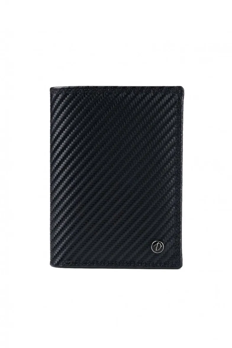 D'Arienzo Malik - Portafoglio in pelle nero design carbonio pieghevole due ante