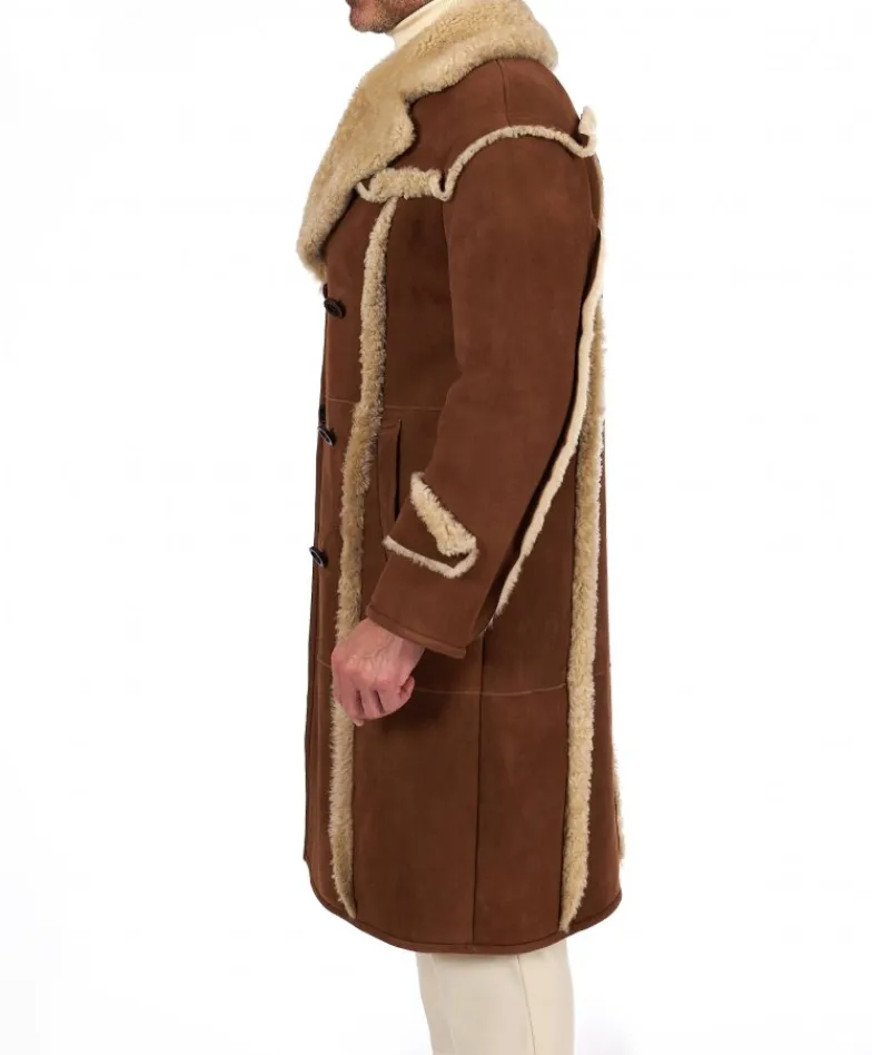 Uomo D'Arienzo M-Alix - Cappotto in montone scamosciato color cuoio doppiopetto