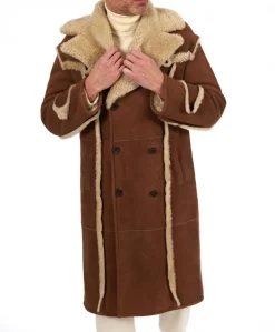 Uomo D'Arienzo M-Alix - Cappotto in montone scamosciato color cuoio doppiopetto