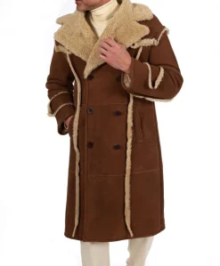Uomo D'Arienzo M-Alix - Cappotto in montone scamosciato color cuoio doppiopetto