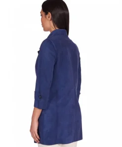 Donna D'Arienzo Marika - Cappottino in pelle scamosciata blu fodera tessuto