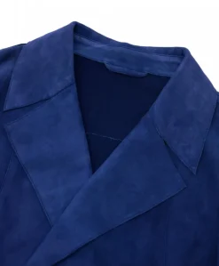 Donna D'Arienzo Marika - Cappottino in pelle scamosciata blu fodera tessuto