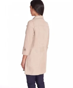 Donna D'Arienzo Marika - Cappottino in pelle scamosciata beige fodera tessuto