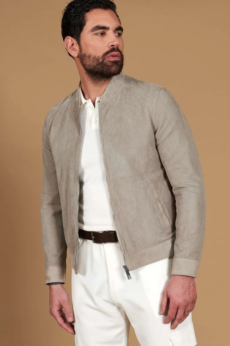Uomo D'Arienzo Marlon - Giacca in camoscio traforato colore grigio con cerniera