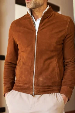Uomo D'Arienzo Marlon - Giacca in pelle camoscio color cuoio con cerniera