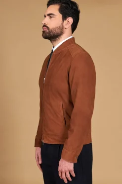Uomo D'Arienzo Marlon - Giacca in pelle camoscio color cuoio con cerniera
