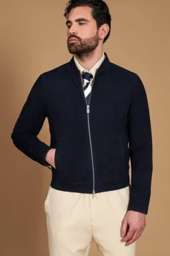 Uomo D'Arienzo Marlon - Giacca in pelle camoscio blu con cerniera