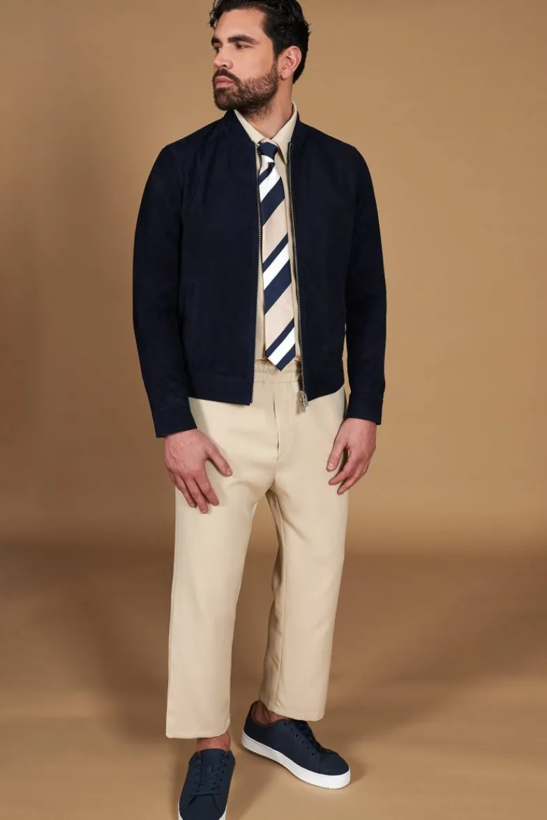 Uomo D'Arienzo Marlon - Giacca in pelle camoscio blu con cerniera