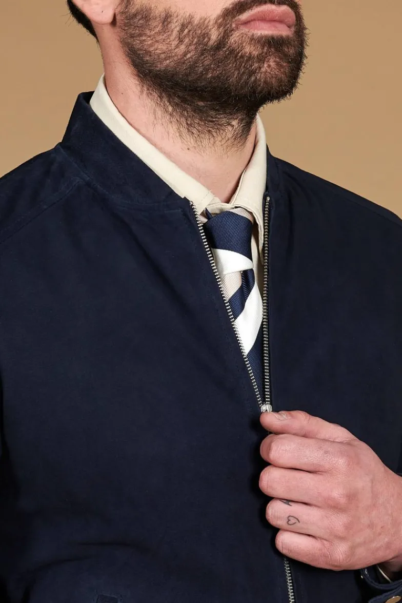 Uomo D'Arienzo Marlon - Giacca in pelle camoscio blu con cerniera