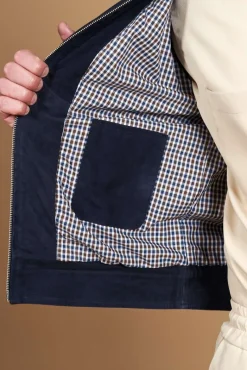 Uomo D'Arienzo Marlon - Giacca in pelle camoscio blu con cerniera