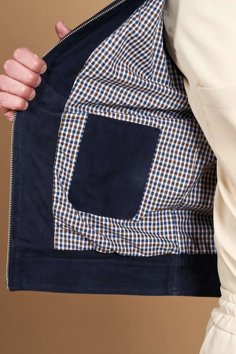 Uomo D'Arienzo Marlon - Giacca in pelle camoscio blu con cerniera