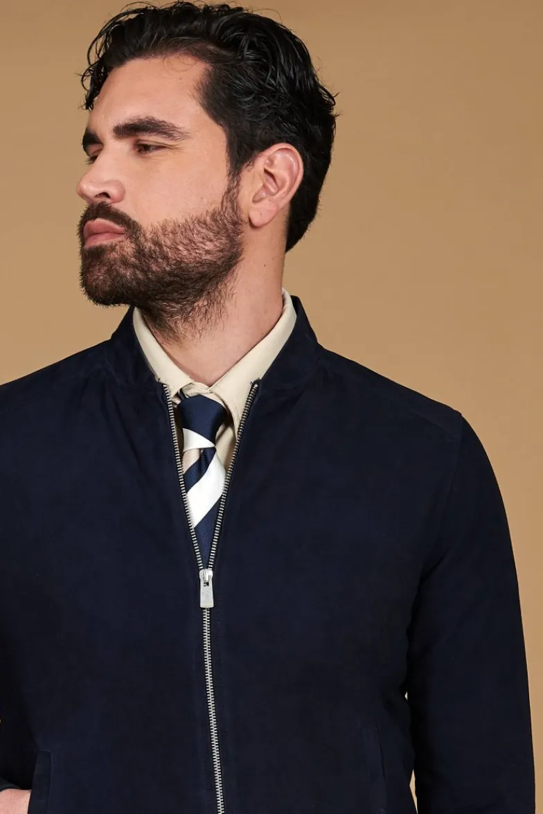 Uomo D'Arienzo Marlon - Giacca in pelle camoscio blu con cerniera