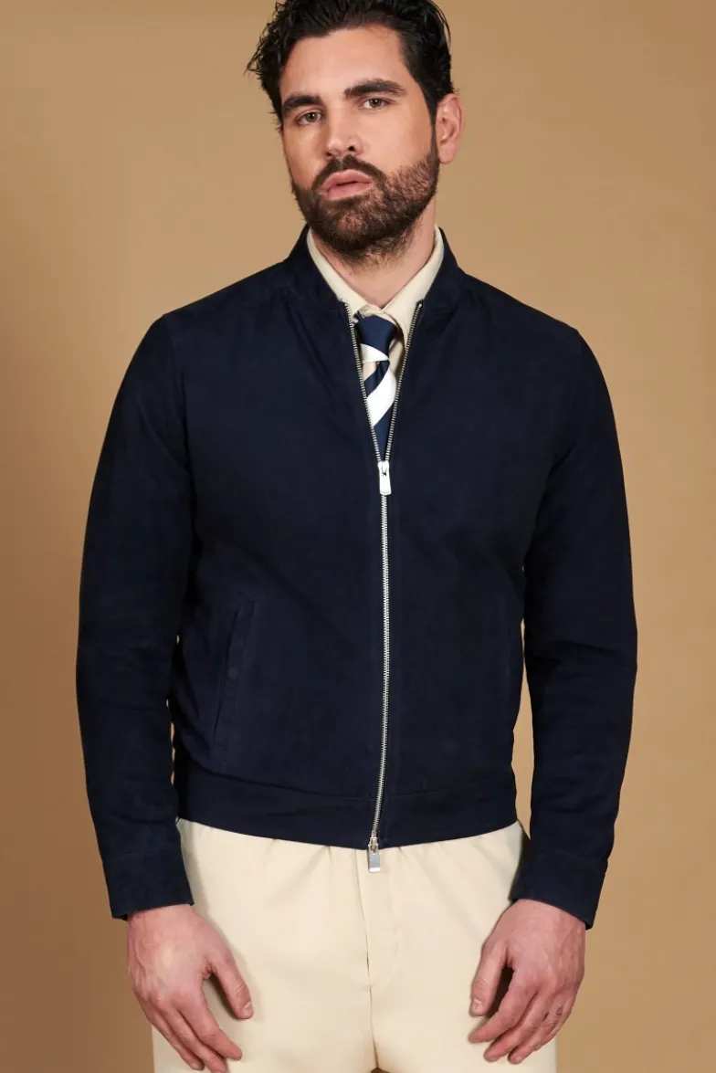 Uomo D'Arienzo Marlon - Giacca in pelle camoscio blu con cerniera