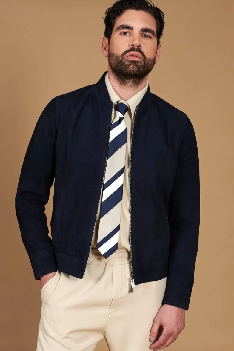 Uomo D'Arienzo Marlon - Giacca in pelle camoscio blu con cerniera