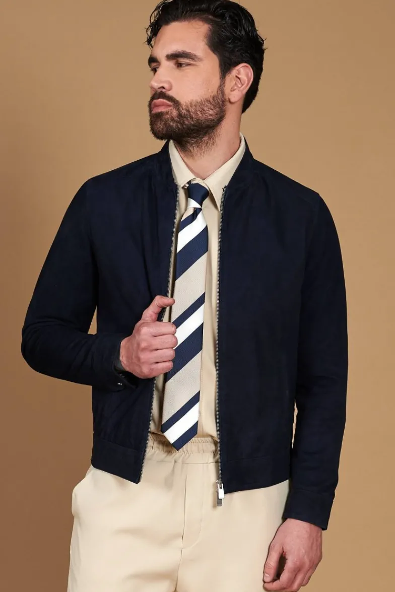 Uomo D'Arienzo Marlon - Giacca in pelle camoscio blu con cerniera