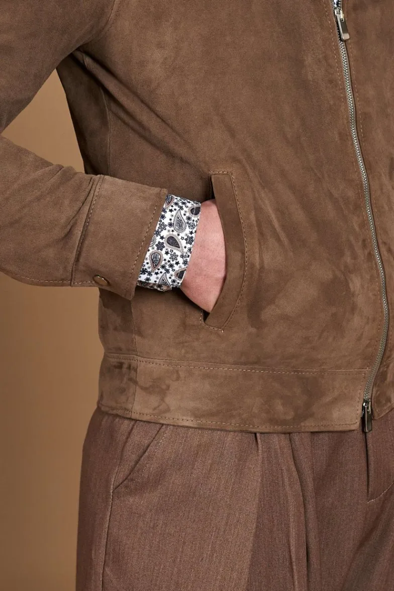 Uomo D'Arienzo Marlon - Giacca in pelle camoscio colore fango con cerniera
