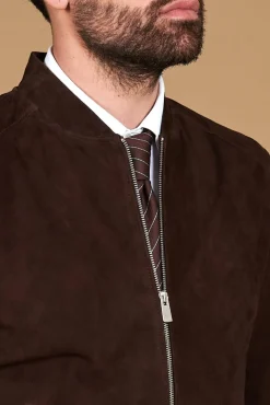 Uomo D'Arienzo Marlon - Giacca in pelle camoscio testa di moro con cerniera