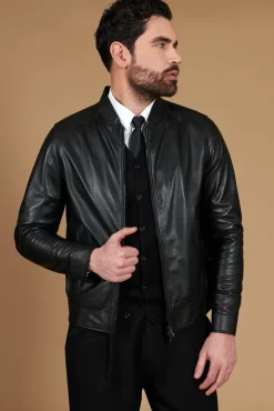 Uomo D'Arienzo Marlon - Giacca in pelle nera nappa effetto liscio tasche con calamita
