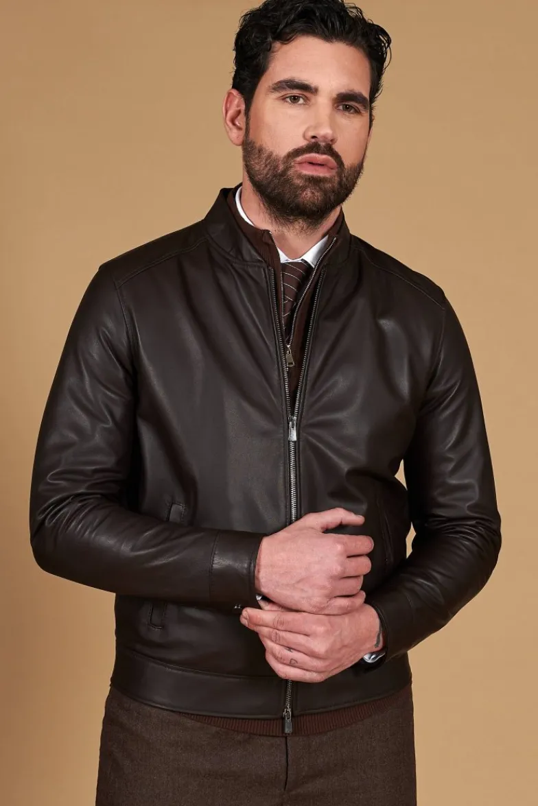 Uomo D'Arienzo Marlon - Giacca in pelle naturale marrone con cerniera