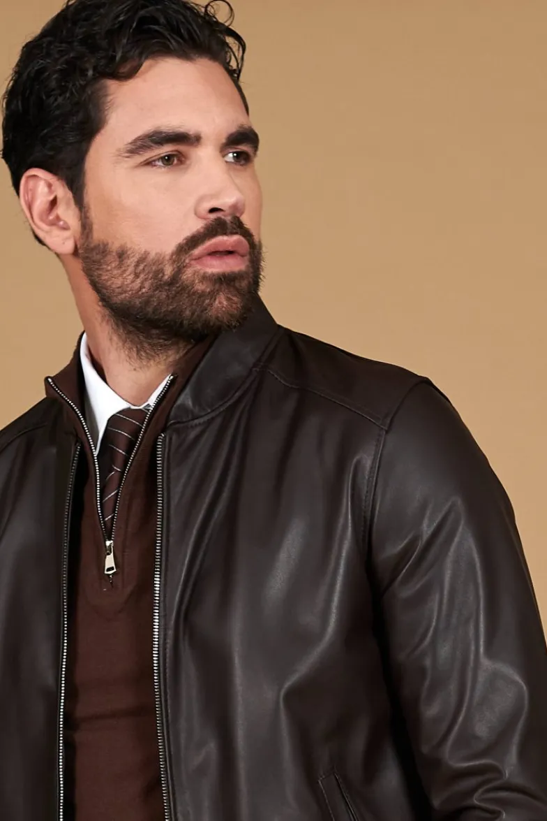 Uomo D'Arienzo Marlon - Giacca in pelle naturale marrone con cerniera
